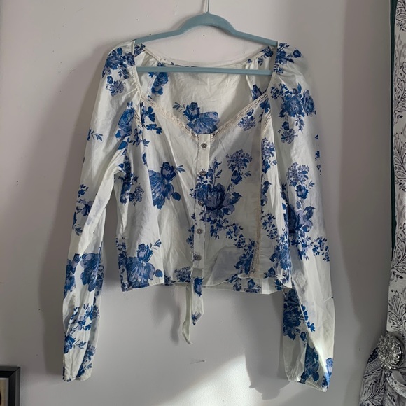 Wild Fable white blouse with blue flowers. NWT. Size XXL. Never worn. - Picture 1 of 6